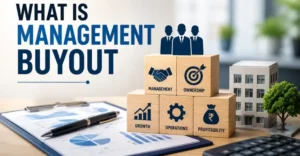 What is a Management Buyout concept image showing management ownership, business valuation, growth, operations, and profitability in an MBO transaction