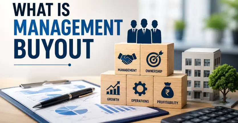 What is a Management Buyout concept image showing management ownership, business valuation, growth, operations, and profitability in an MBO transaction